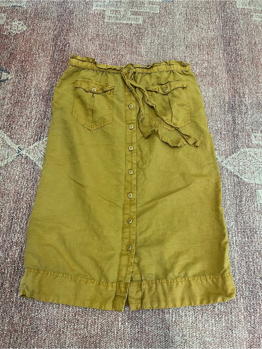 Sundance Linen blend camel pull on button down skirt size small w/ pockets